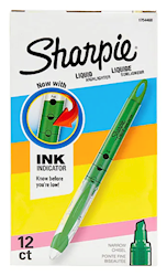 HIGHLIGHTER, SHARPIE, CHISEL TIP, LIQUID, GREEN, 12/CT LARGE